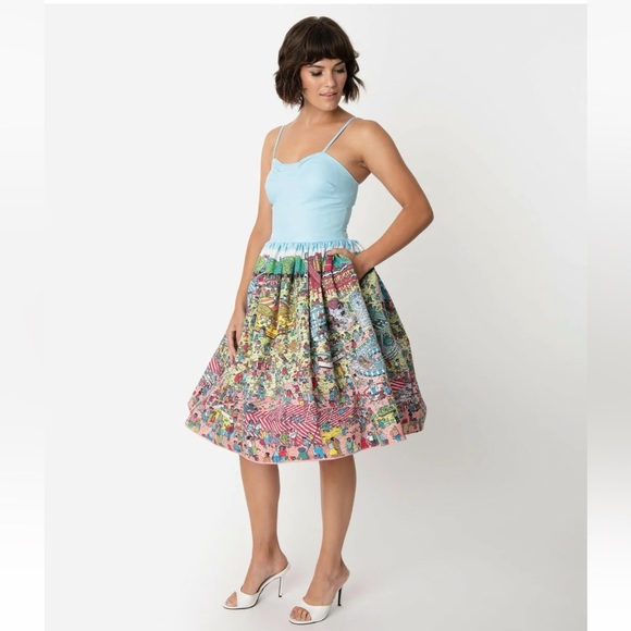 Modcloth Unique Vintage Where's Waldo Fairground Summer Darcy Swing Dress Large - Picture 5 of 13